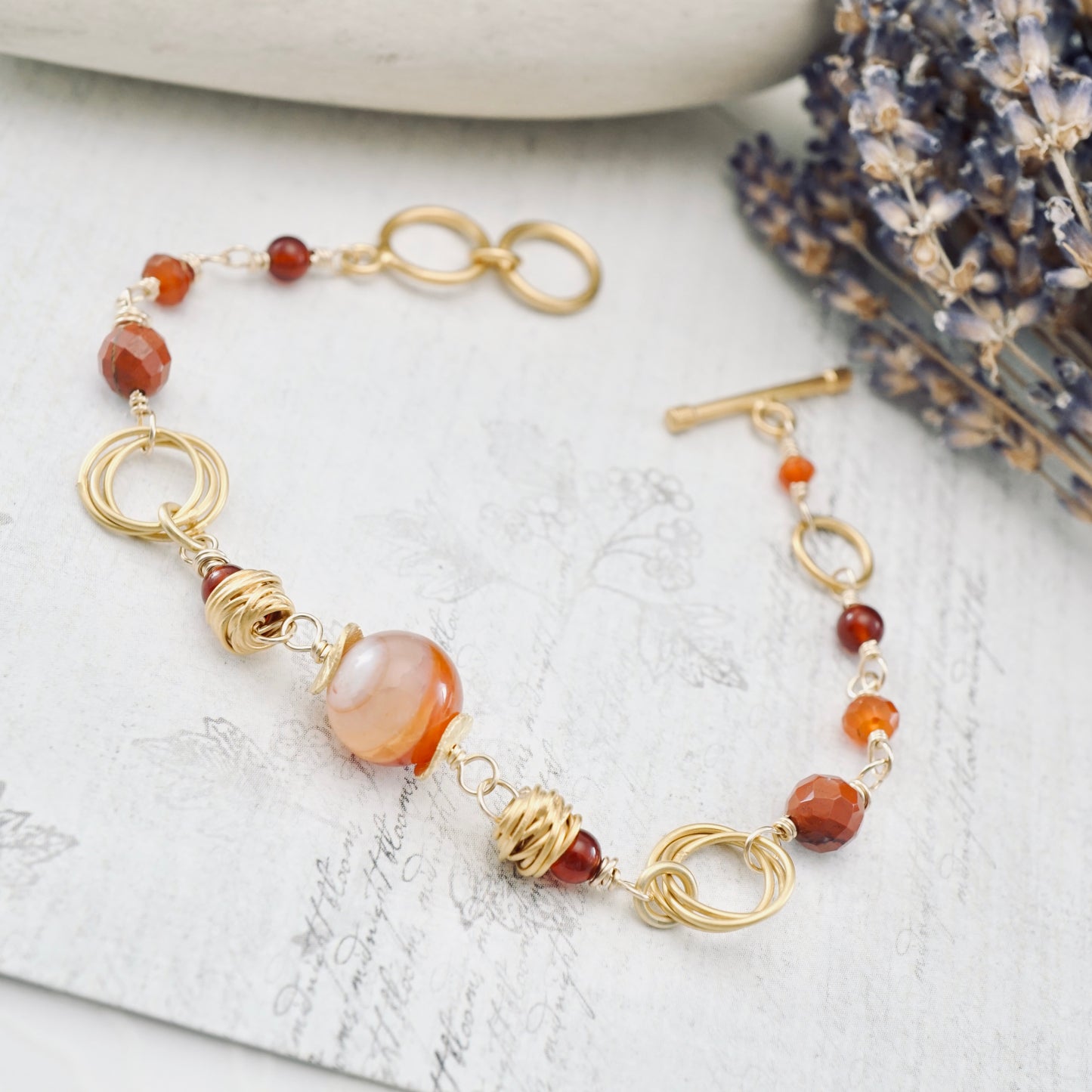 Carnelian & Gold Bauble Bracelet
