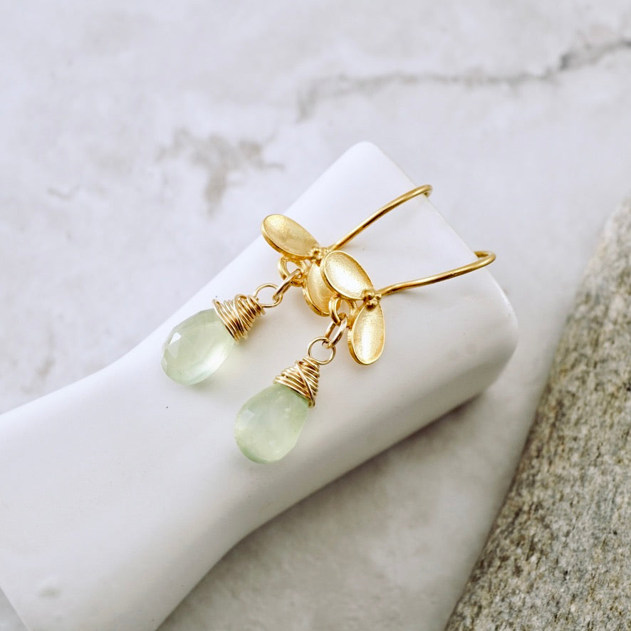 Ladybug Prehnite Drop Earrings