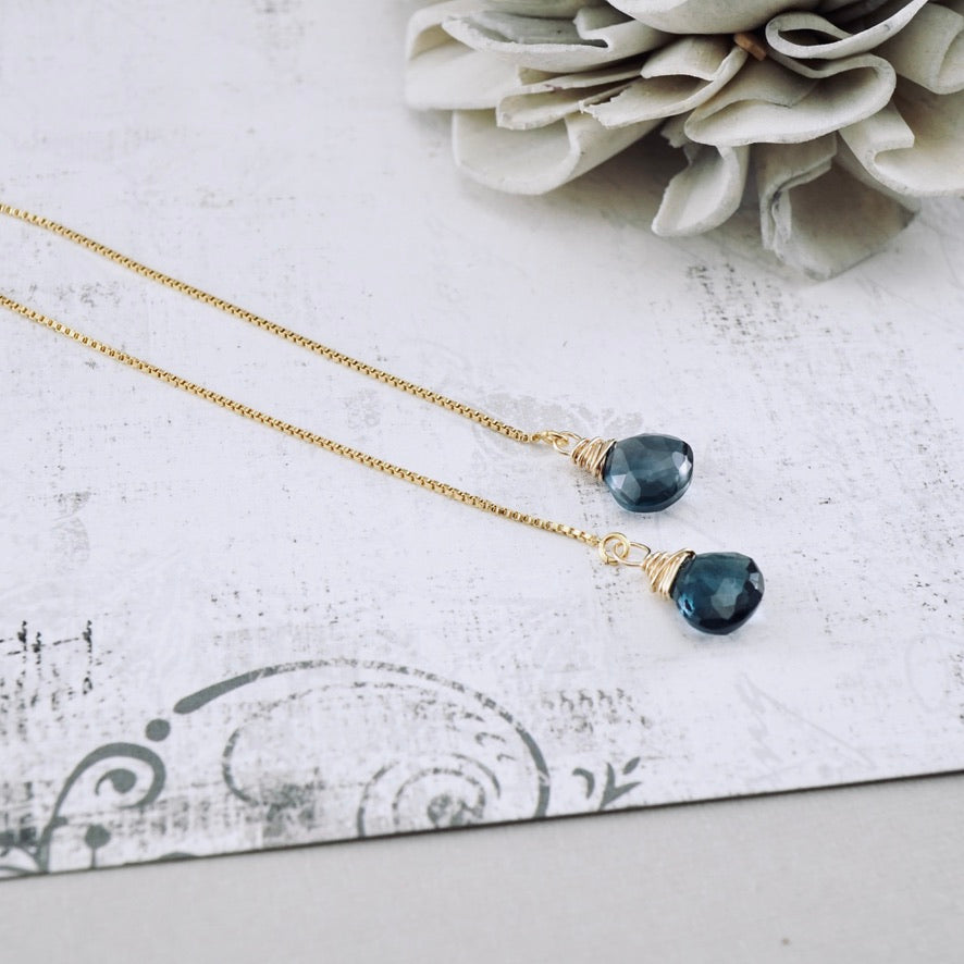 TN London Blue Topaz Threader Earrings (GF)