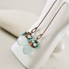 Load image into Gallery viewer, TN Chalcedony Drop Turquoise/Aqua Wrap Earrings (Copper)