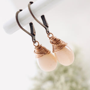 TN Peach Moonstone Drop Earrings (Copper)