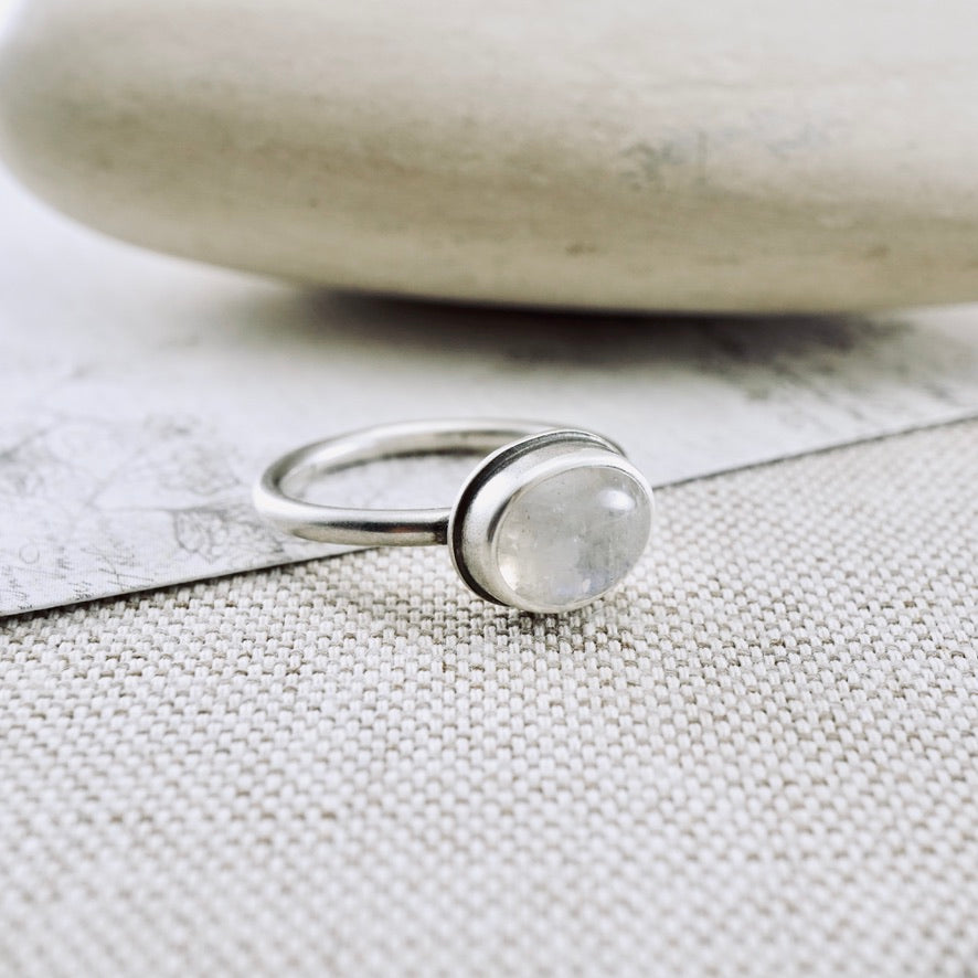 AM – Moonstone Stacking Ring (SS) (Size: 8)