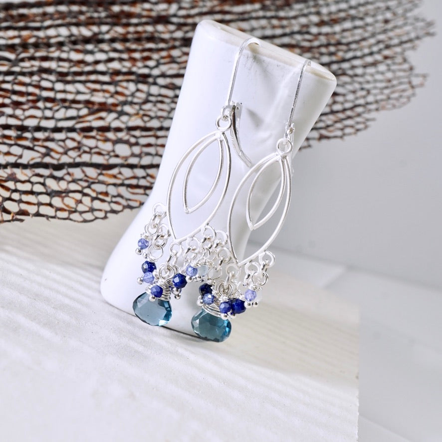 London Blue Topaz Marquise Chandelier Earrings