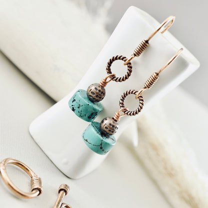 Turquoise & Copper Drop Earrings