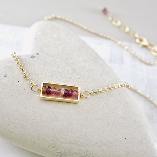 TN Pink Tourmaline Petite Bar Necklace (Gold-filled)