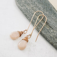 Load image into Gallery viewer, TN Peach Moonstone Long Drop Earrings (Copper)
