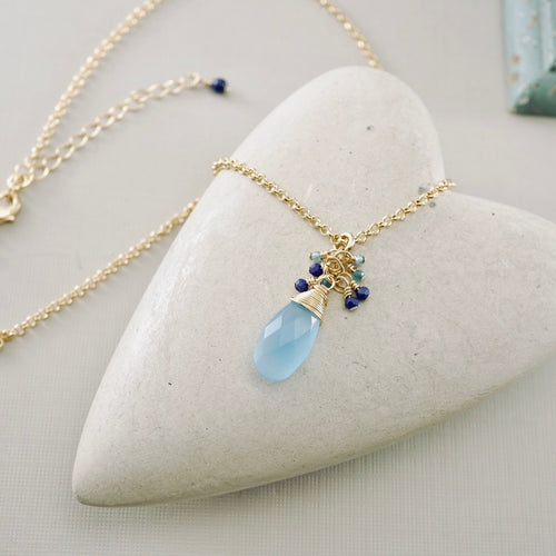 TN Frosty Blue Chalcedony & Lapis Pendant (Gold-filled)