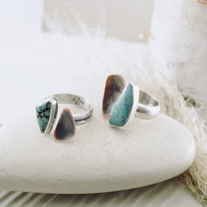 River Songs - Large Geometric Copper & Turquoise Ring (size 6 1/2)