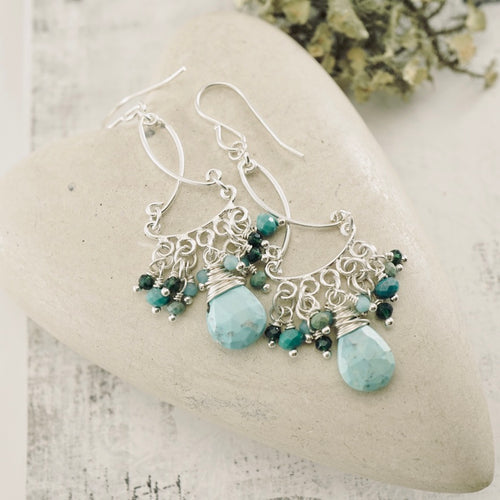 TN Natural Turquoise Cocktail Chandelier Earrings (SS)