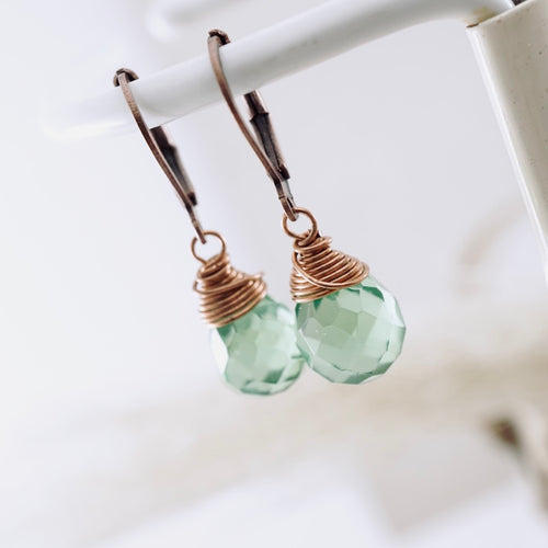TN Lime Green Quartz Drop Earrings (Copper)