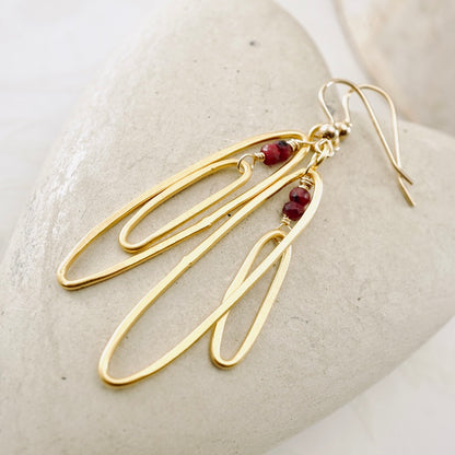 Elongated Double Hoops Ruby Earrings
