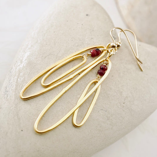 Elongated Double Hoops Ruby Earrings