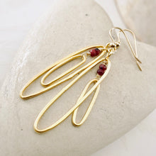 Load image into Gallery viewer, TN Elongated Double Hoops Ruby Earrings (Gold-filled)