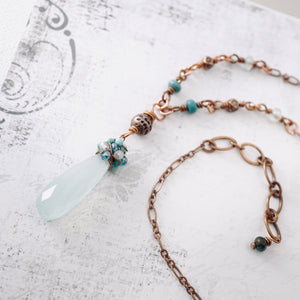 TN Chalcedony Turquoise & Aqua Wrap Pendant (Copper)