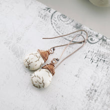 Load image into Gallery viewer, TN White Turquoise Long Drop Earrings (Copper)