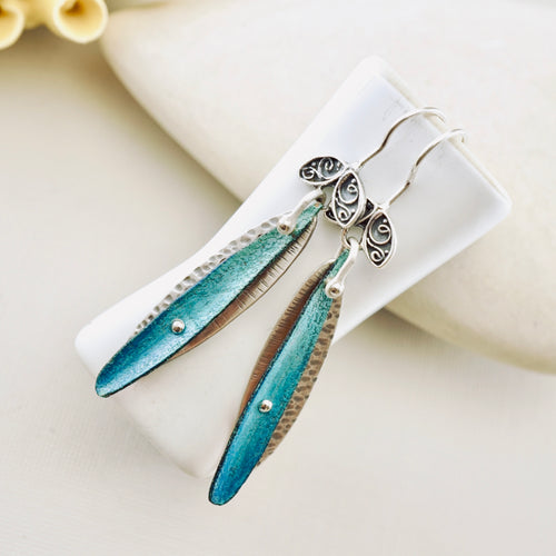 RH - Aqua Leaf Dangle Earrings (SS)