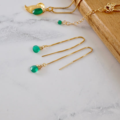 Green Onyx Threader Earrings