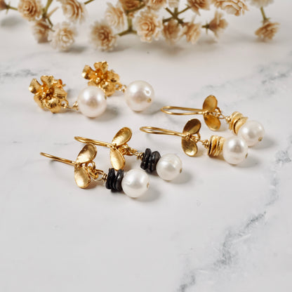 Ladybug Black & Pearl Drop Earrings