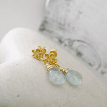 Load image into Gallery viewer, TN Petite Aquamarine Flower Earrings (Vermeil)