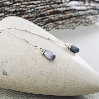 Purple Glass Threader Box Chain Earrings