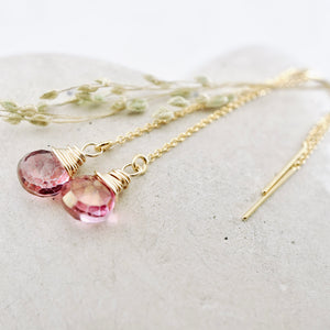 TN Pink Mystic Quartz U-Threader Chain Earrings (GF)