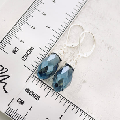 Large Faceted Blue Crystal Drop Earrings