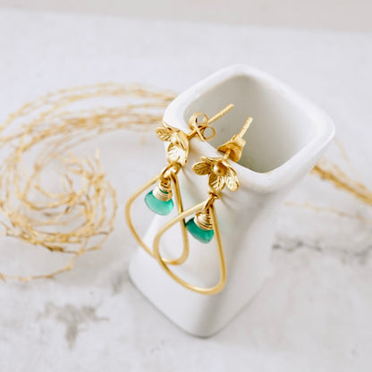 Green Onyx Flower Hoop Earrings