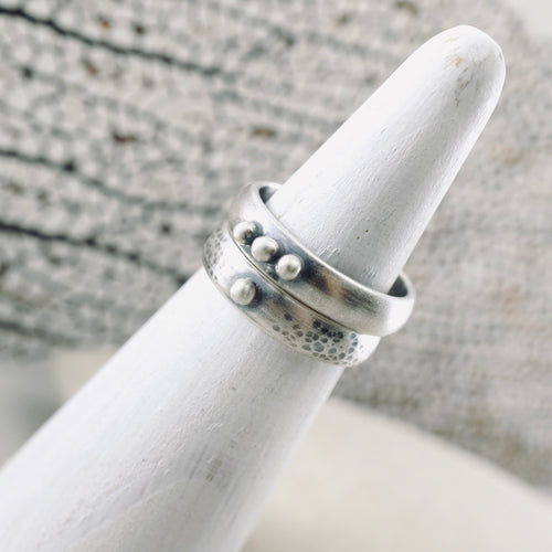 Stackable - Half Round Beaded Ring (Sterling)