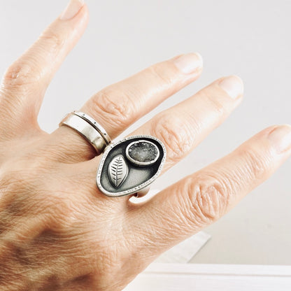 Druzy & Leaf Ring (Size: 8.5)