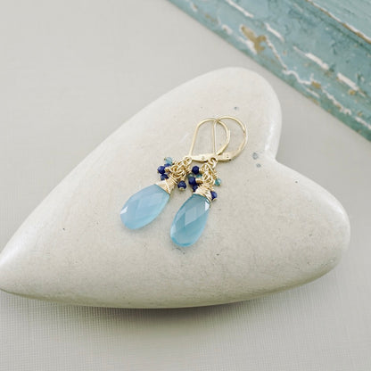 Frosty Blue Chalcedony & Lapis Earrings