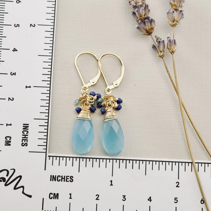Frosty Blue Chalcedony & Lapis Earrings