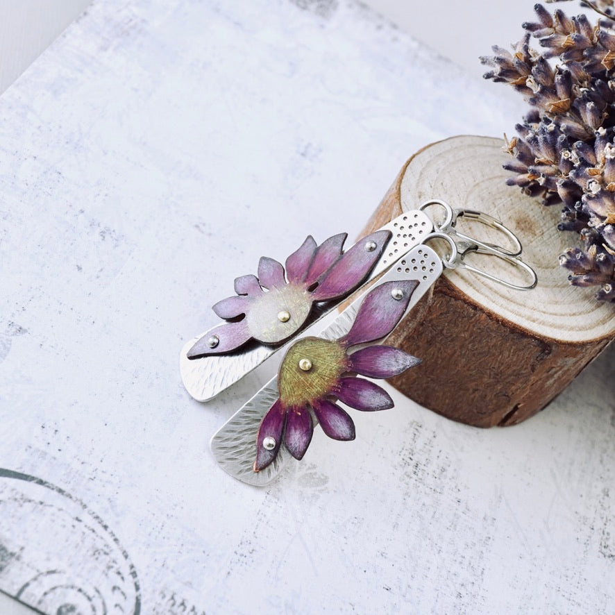 Wildflower Tapered Drop Earrings (Mulberry & Gold)