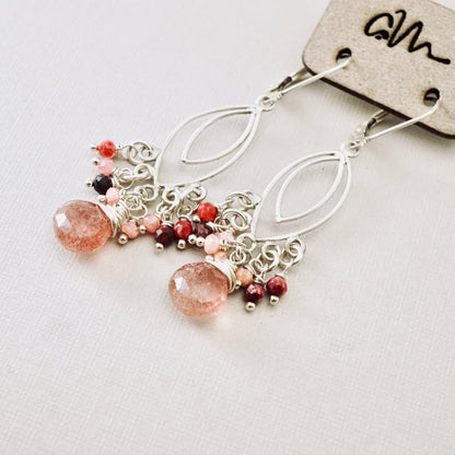 Strawberry Quartz & Thulite Chandelier Earrings