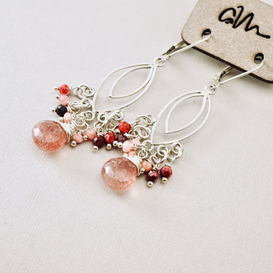 Strawberry Quartz & Thulite Chandelier Earrings