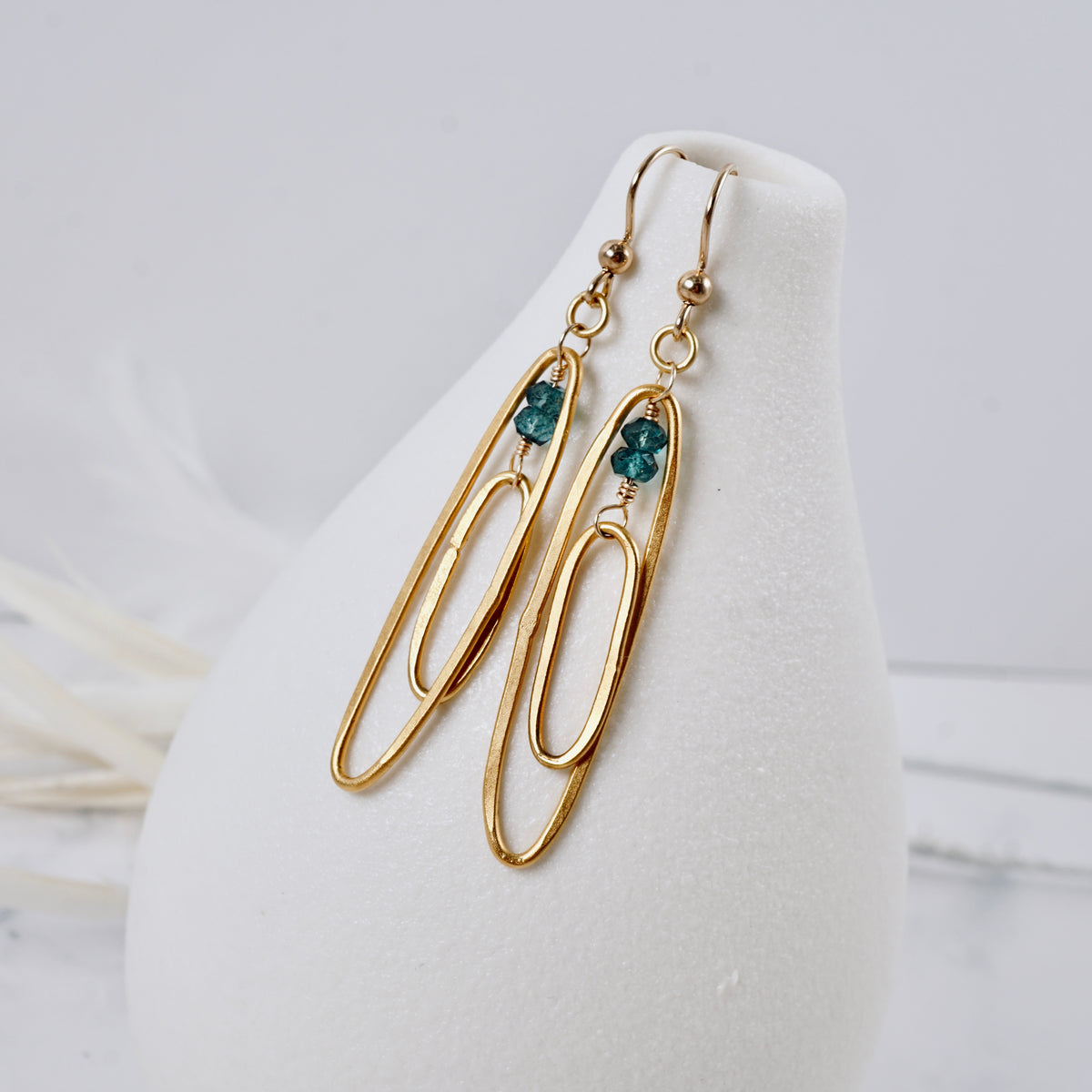 Blue Quartz Elongated Double Hoop Earrings