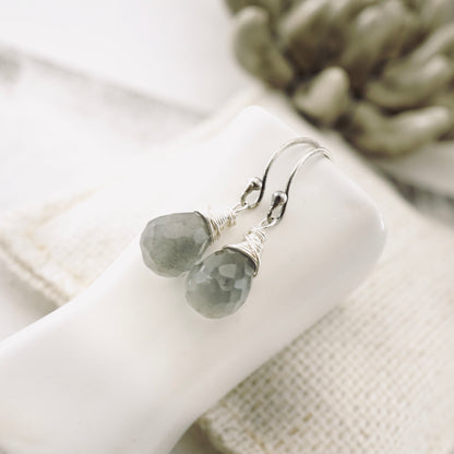 Gray Moonstone Drop Earrings