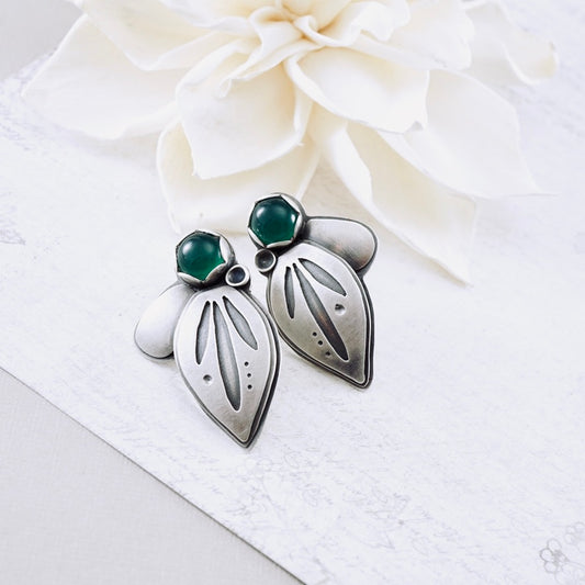 Green Onyx Leaf Stud Earrings
