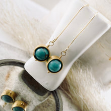 Load image into Gallery viewer, TN Green Turquoise Globe Earrings (Gold-filled)