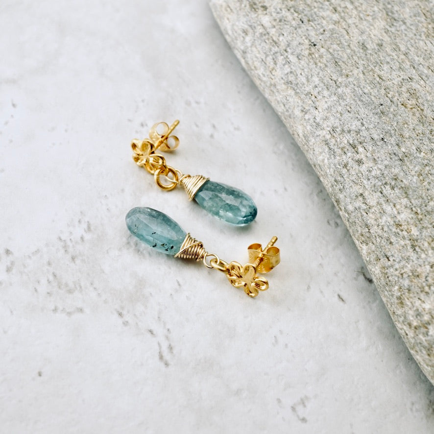 Natural Kyanite Flower Post Earrings