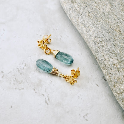 Natural Kyanite Flower Post Earrings