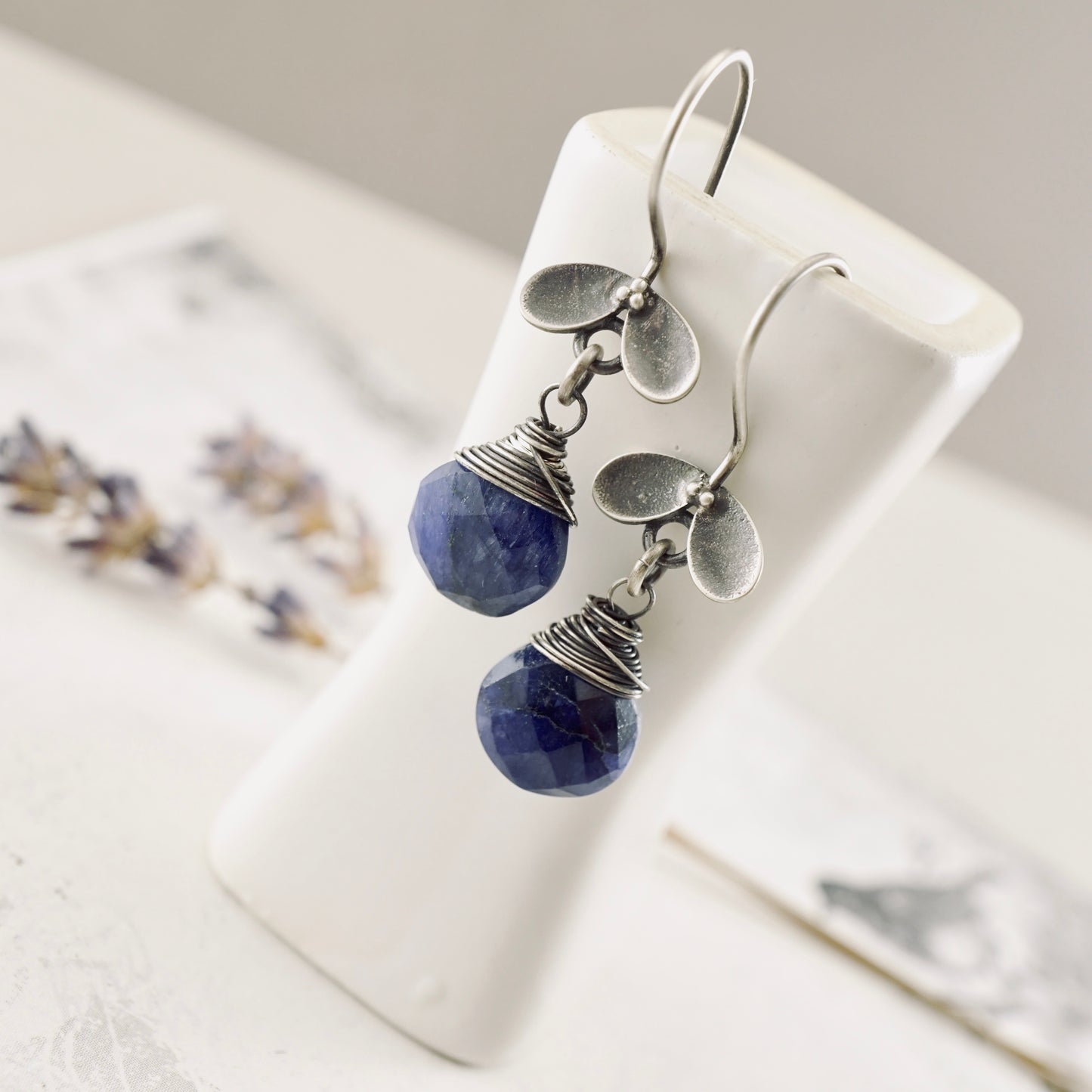 Blue Sapphire Ladybug Earrings