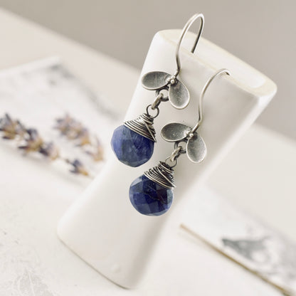 Blue Sapphire Ladybug Earrings