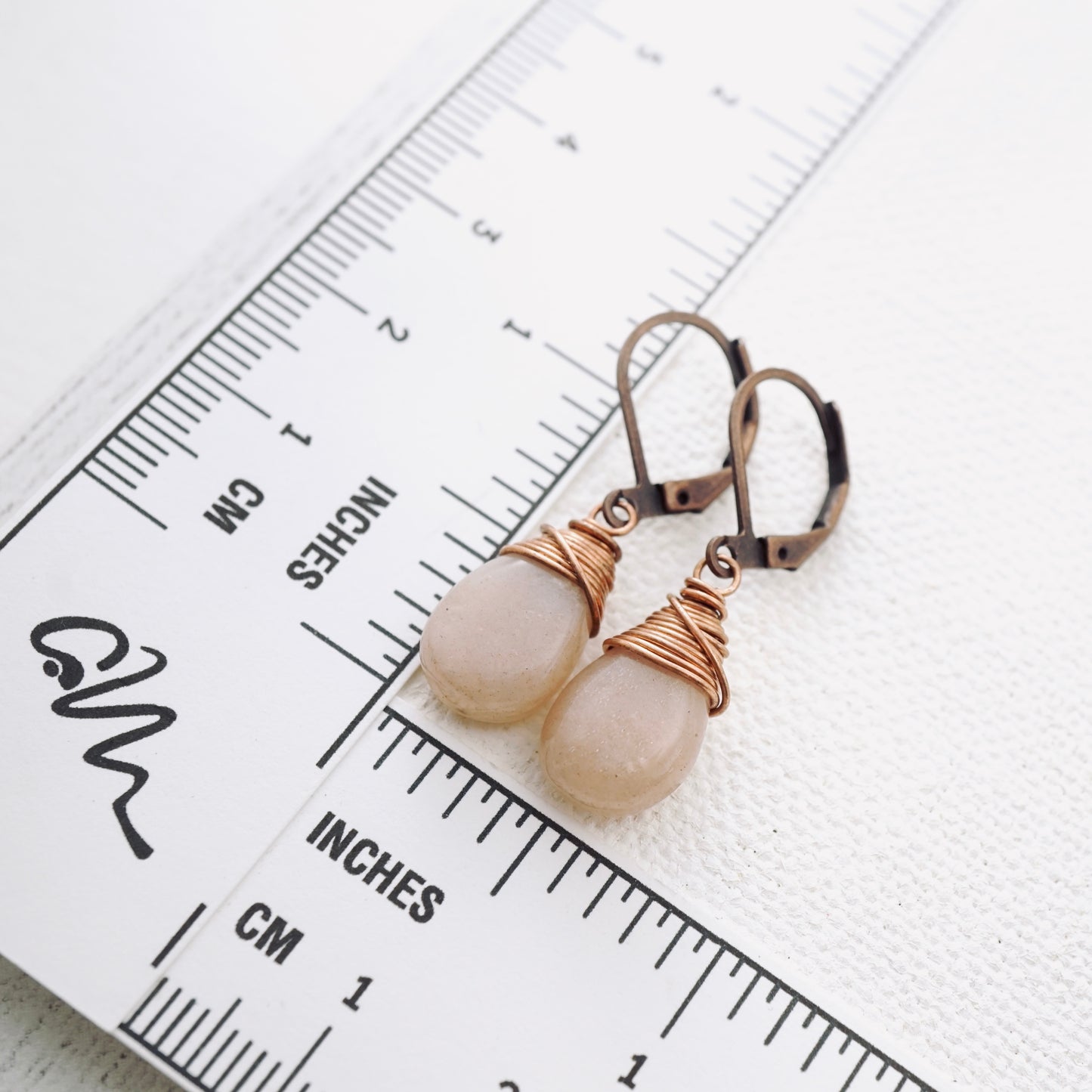 Peach Moonstone Drop Earrings