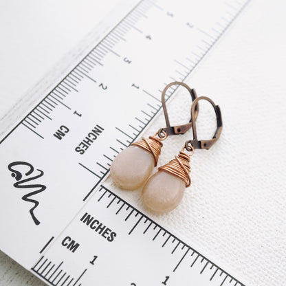 Peach Moonstone Drop Earrings
