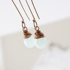 TN Green Chalcedony Long Drop Earrings (Copper)