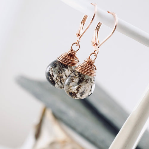 TN Black Rutilated Quartz Drop Earrings (Copper)