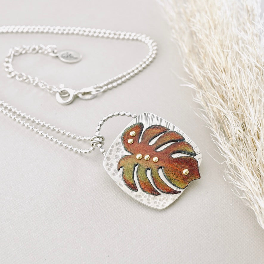 Monstera Square Pendant (Pumpkin & Red)
