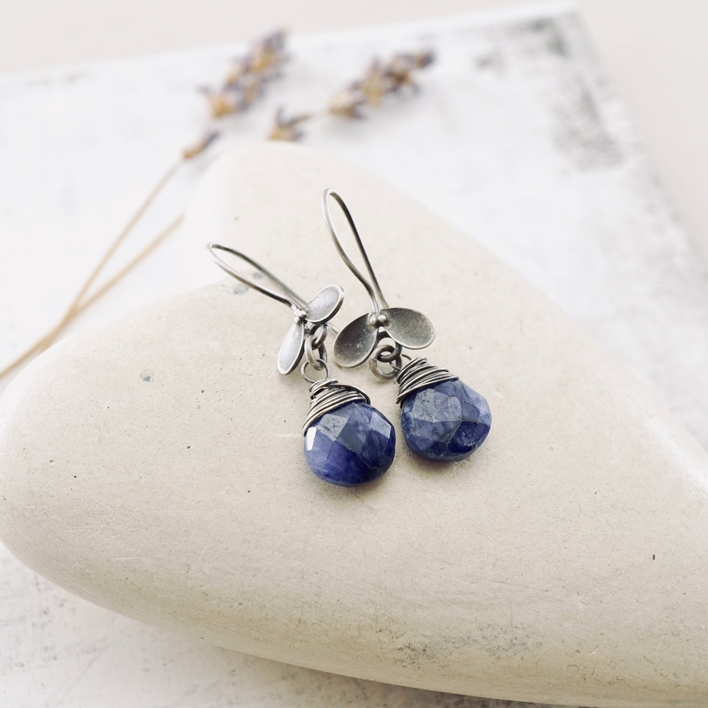 Blue Sapphire Ladybug Earrings