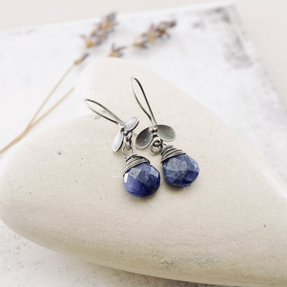 Blue Sapphire Ladybug Earrings