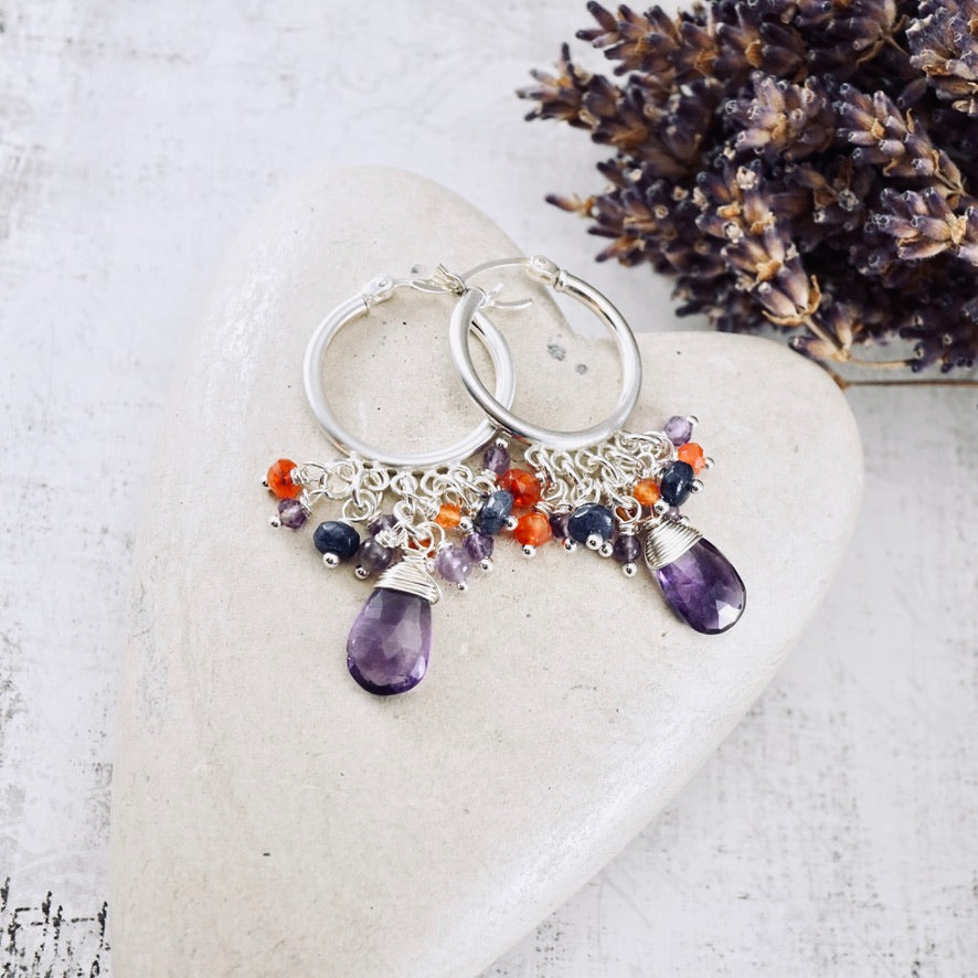 Amethyst & Carnelian Cocktail Hoop Earrings